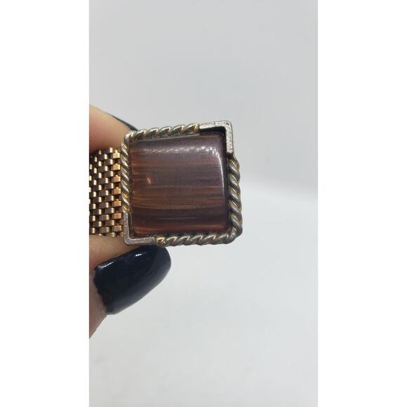 Vintage Cufflinks 1950 Mesh Wrap Gold Plated Lucite Faux Wood Tie Bar Cuff Links - Picture 13 of 13